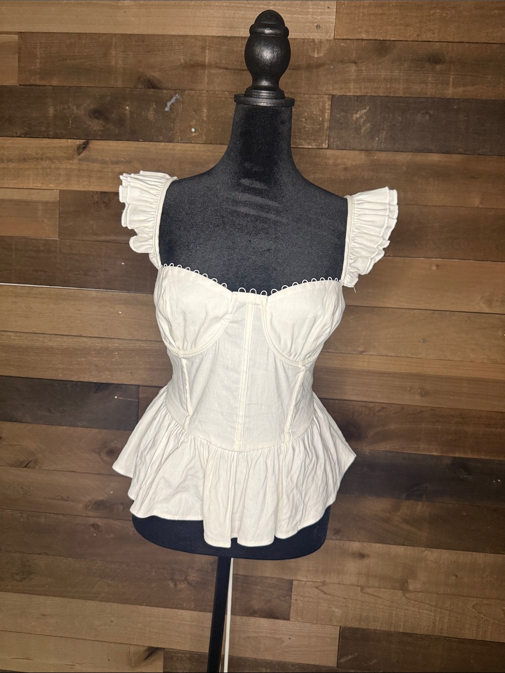 Women's Cream Ruffled Bustier Peplum Camisole